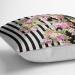 - K2516-3 - Realhomes Siyah Beyaz Sütun Temalı Sümbül Motifli Dekoratif Yastık Kırlent Kılıfı Realhomes