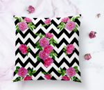 - K2517-1 - Realhomes Zigzag Zebra Temalı Gül Motifli Modern Yastık Kılıfı Realhomes