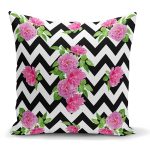 - K2517 - Realhomes Zigzag Zebra Temalı Gül Motifli Modern Yastık Kılıfı Realhomes