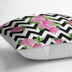 - K2517-3 - Realhomes Zigzag Zebra Temalı Gül Motifli Modern Yastık Kılıfı Realhomes