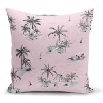 - K2518 - Realhomes Pudra Renk Temalı Palmiye Adası Dijital Baskılı Yastık Kırlent Kılıfı Realhomes