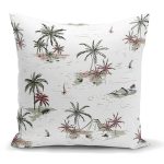 - K2519 - Realhomes Beyaz Temalı Palmiye Adası Dijital Baskılı Yastık Kırlent Kılıfı Realhomes