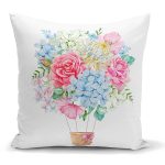 - K2520 - Realhomes  Kurdele Motifli Karma Çiçek Baskılı Dijital Baskılı Yastık Kırlent Kılıfı Realhomes