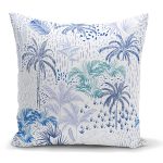 - K2523 - Realhomes  Turkuaz Palmiye Çizimli Dijital Baskılı Kırlent Kılıfı Realhomes