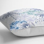 - K2523-3 - Realhomes  Turkuaz Palmiye Çizimli Dijital Baskılı Kırlent Kılıfı Realhomes