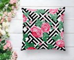 - K2524-1 - Realhomes  Karışık Desenli Gül Baskılı Dekoratif Kırlent Kılıfı Realhomes