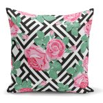 - K2524 - Realhomes  Karışık Desenli Gül Baskılı Dekoratif Kırlent Kılıfı Realhomes