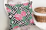 - K2524-2 - Realhomes  Karışık Desenli Gül Baskılı Dekoratif Kırlent Kılıfı Realhomes