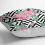 - K2524-3 - Realhomes  Karışık Desenli Gül Baskılı Dekoratif Kırlent Kılıfı Realhomes