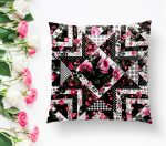 Siyah Beyaz Puanlı Çiçek Çizimli Modern Yastık Kırlent Kılıfı Realhomes
