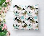 - K2529-1 - Realhomes Üçgen Şekilli Palmiye Motifli Dijital Baskılı Kırlent Kılıfı Realhomes