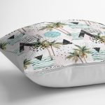 - K2529-3 - Realhomes Üçgen Şekilli Palmiye Motifli Dijital Baskılı Kırlent Kılıfı Realhomes