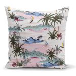 - K2535 - Realhomes Palmiye Motifli Ada Desenli Dijital Baskılı Yastık Kırlent Kılıfı Realhomes