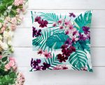 Turkuaz Temalı Eflatun Çiçek Desenli Dekoratif Yastık Kırlent Kılıfı Realhomes
