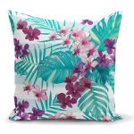 Turkuaz Temalı Eflatun Çiçek Desenli Dekoratif Yastık Kırlent Kılıfı Realhomes