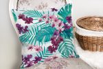 Turkuaz Temalı Eflatun Çiçek Desenli Dekoratif Yastık Kırlent Kılıfı Realhomes