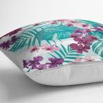 Turkuaz Temalı Eflatun Çiçek Desenli Dekoratif Yastık Kırlent Kılıfı Realhomes