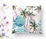 - K2542-1 - Realhomes Palmiye Desenli Gezegen Baskılı Dijital Baskılı Yastık Kırlent Kılıfı Realhomes