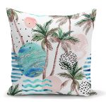 - K2542 - Realhomes Palmiye Desenli Gezegen Baskılı Dijital Baskılı Yastık Kırlent Kılıfı Realhomes