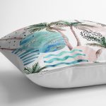 - K2542-3 - Realhomes Palmiye Desenli Gezegen Baskılı Dijital Baskılı Yastık Kırlent Kılıfı Realhomes