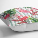 Flamingo Motifli Şerit Desenli Dekoratif Yastık Kırlent Kılıfı Realhomes