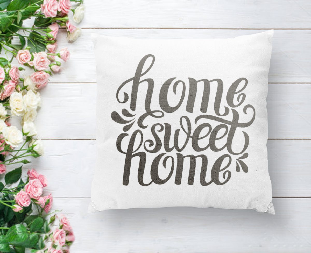 Gri Home Sweet Home Modern Baskılı Yastık Kırlent Kılıfı Realhomes