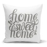 - K2557 - Realhomes  Gri Home Sweet Home Modern Baskılı Yastık Kırlent Kılıfı Realhomes