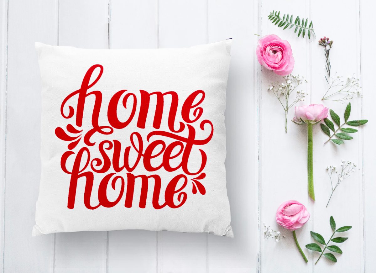 Kırmızı Home Sweet Home Dijital Modern Yastık Kırlent Kılıfı Realhomes