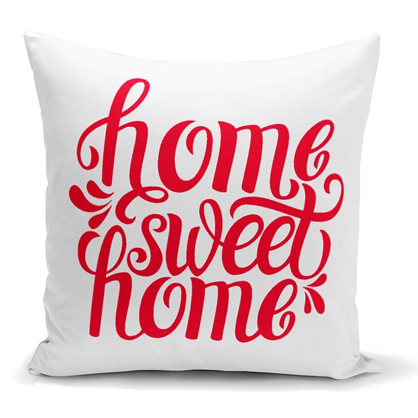 - K2560 - Realhomes  Kırmızı Home Sweet Home Dijital Modern Yastık Kırlent Kılıfı Realhomes