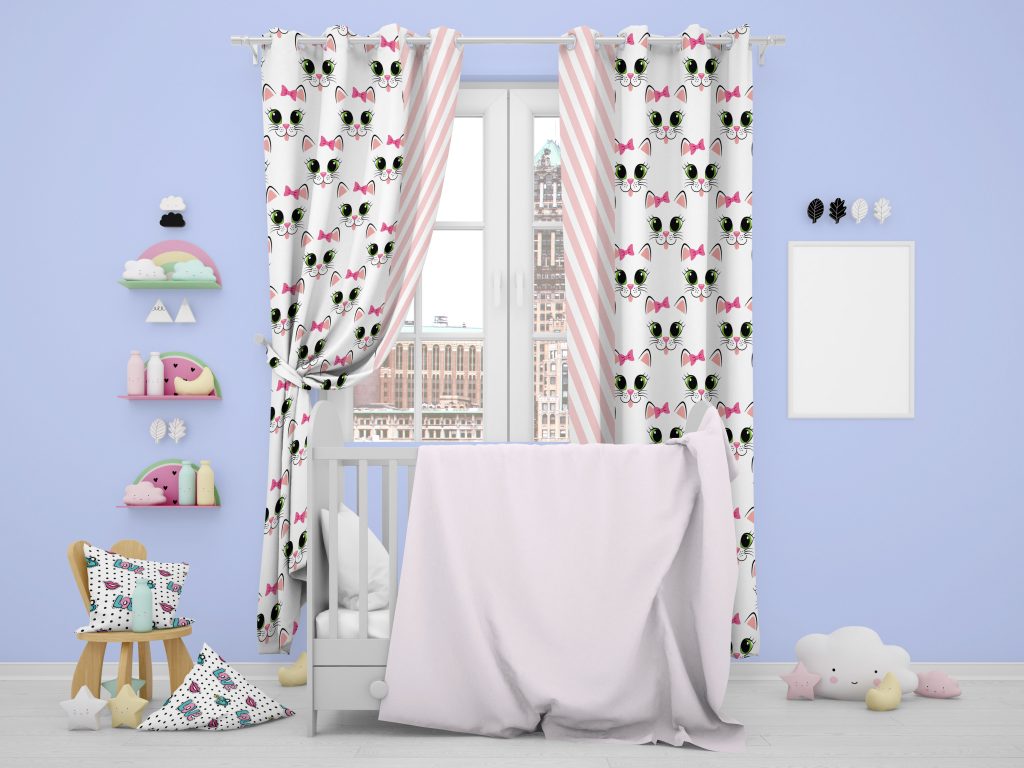 Modern Kedi Desenli Dijital Baskılı Çocuk Odası 3D Fon Perde RealHomes