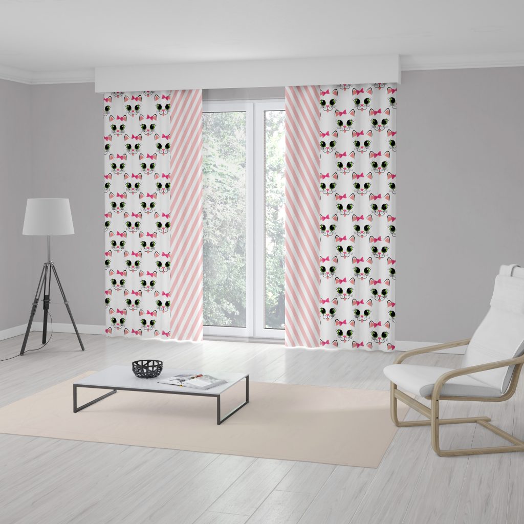 Modern Kedi Desenli Dijital Baskılı Çocuk Odası 3D Fon Perde RealHomes