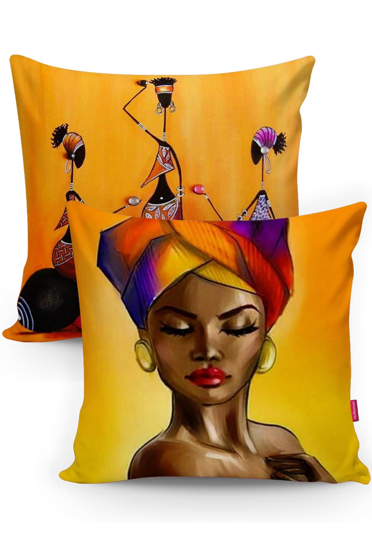 RealHomes Afrika Motifli Dekoratif 2'li Kırlent Kılıfı Seti Realhomes