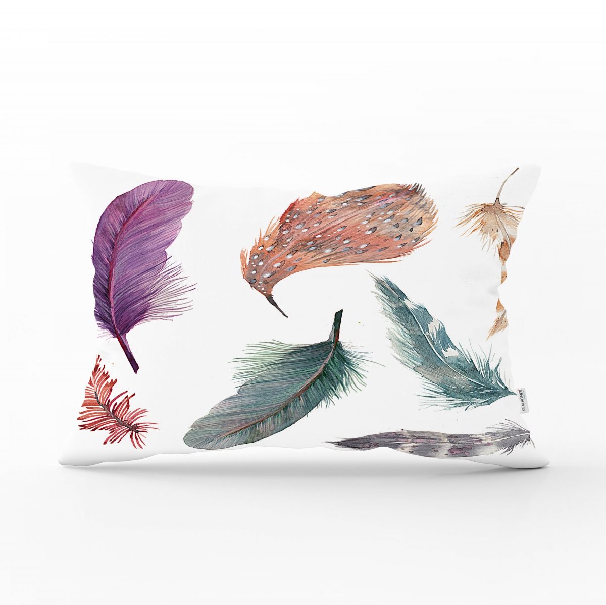 Kuş Tüyü Resimli Dijital Baskılı Dekoratif Dikdörtgen Yastık Kırlent Kılıfı Realhomes