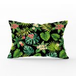 - dikdortgen-2038 - Realhomes  Siyah Zemin Yapraklar Özel Tasarım Dikdörtgen Yastık Kırlent Kılıfı Realhomes