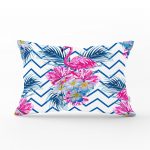 - dikdortgen-2363 - Realhomes  Zigzag Zeminli Flamingo Baskılı Dekoratif Dikdörtgen Yastık Kırlent Kılıfı Realhomes