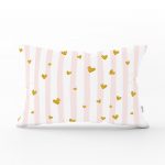 - dikdortgen-2370 - Realhomes Çizgili Yaldızlı Kalpler Dijital Baskılı Dekoratif Dikdörtgen Yastık Kırlent Kılıfı Realhomes