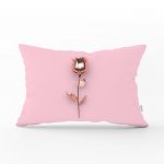 Pembe Zeminli Altın Gül 3D Baskılı Dikdörtgen Yastık Kırlent Kılıfı Realhomes