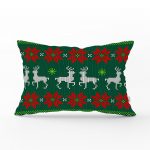 - dikdortgen-3033 - Realhomes Yeşil Zeminde Yılbaşı Geyikleri Desenli Dekoratif Dikdörtgen Yastık Kırlent Kılıfı Realhomes