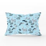 - dikdortgen-3039 - Realhomes Mavi Zeminli Geyik ve Yaprak Desenli Dekoratif Dikdörtgen Yastık Kırlent Kılıfı Realhomes