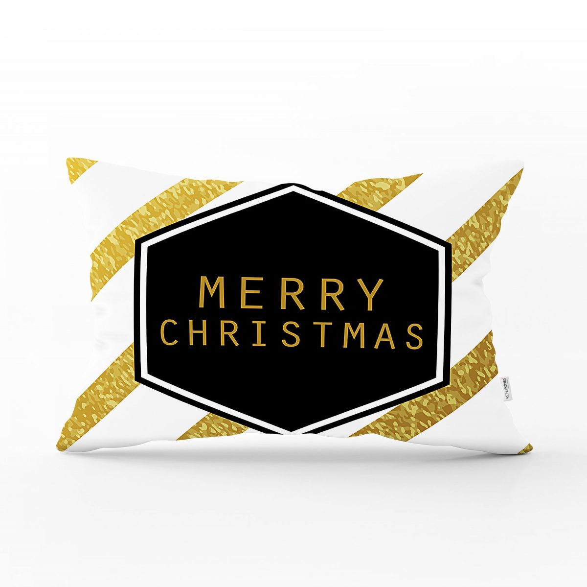 Altın Şeritli Merry Christmas Desenli Dekoratif Dikdörtgen Yastık Kırlent Kılıfı Realhomes