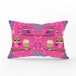 - dikdortgen-3070 - Realhomes Pembe Zemimde Baykuşlar Desenli Dekoratif Dikdörtgen Yastık Kırlent Kılıfı Realhomes