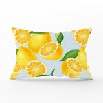 - dikdortgen-3101 - Realhomes  Mavi Zeminli Limon Desenli Dekoratif Dikdörtgen Yastık Kırlent Kılıfı Realhomes