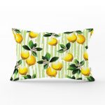- dikdortgen-3103 - Realhomes Yeşil Zeminli 3 Boyutlu Limon Desenli Dijital Baskılı Dikdörtgen Yastık Kırlent Kılıfı Realhomes