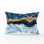 Altın Varaklı Mavi Zeminli Modern Dikdörtgen Yastık Kırlent Kılıfı Realhomes