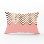 Gold ve Pembe Renkli Mermer Desenli Modern Dikdörtgen Yastık Kırlent Kılıfı Realhomes