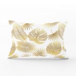 Beyaz Zeminde Vizon Yapraklar Dijital Baskılı Dikdörtgen Yastık Kırlent Kılıfı Realhomes