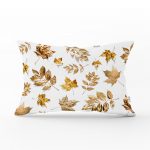 - dikdortgen-3163 - Realhomes Beyaz Zeminde Altın Yapraklar Desenli Dijital Baskılı Dikdörtgen Yastık Kılıfı Realhomes