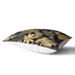 - dikdortgen-3169-1 - Realhomes Siyah Zeminde Altın Yapraklar Desenli Dekoratif Dikdörtgen Yastık Kırlent Kılıfı Realhomes