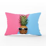 - dikdortgen-3175 - Realhomes Mavi Pembe Ananas Desenli Modern Dikdörtgen Yastık Kırlent Kılıfı Realhomes
