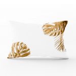 - dikdortgen-3181 - Realhomes 3D Altın Renkli Palmiye Yaprakları Desenli Dekoratif Dikdörtgen Yastık Kırlent Kılıfı Realhomes